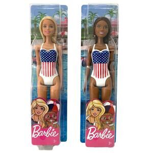 Barbie Doll USA Olympic Swimmer in Swimsuit with US Flag Pack of 2 Go Team USA